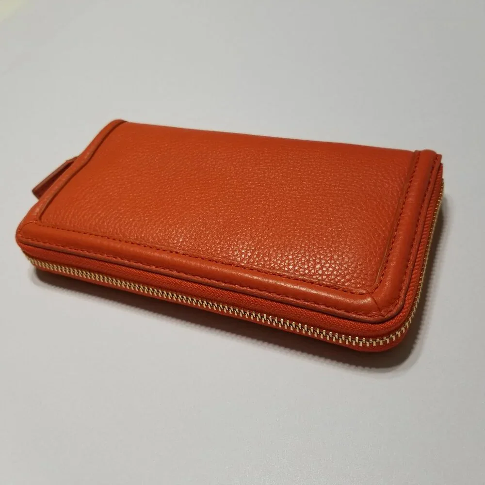 NWT Tory Burch Amanda Zip Continental Wallet Orange High-Quality Pebble‎ Leather